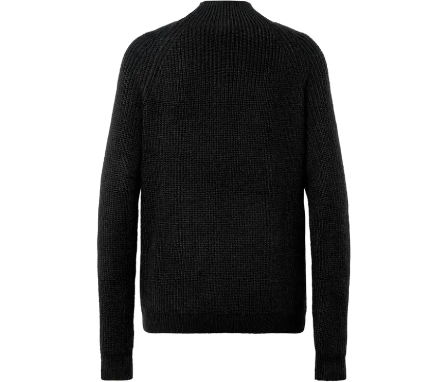 Grobstrickpullover mit Stehkragen, schwarz