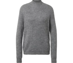 Grobstrickpullover mit Stehkragen, grau