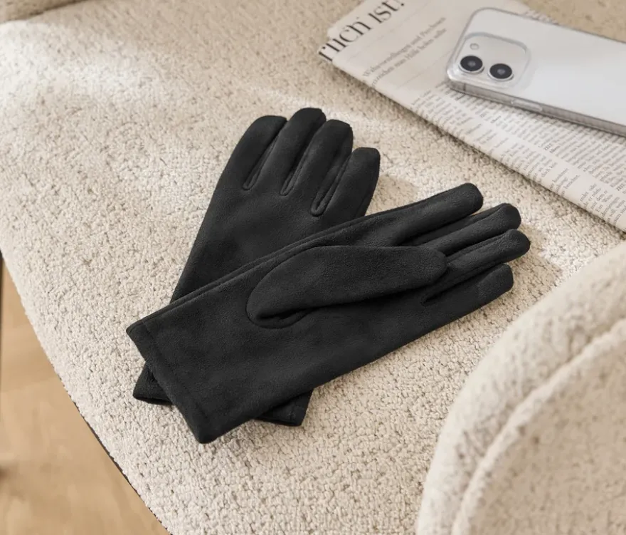 Handschuhe in Velourslederoptik, schwarz