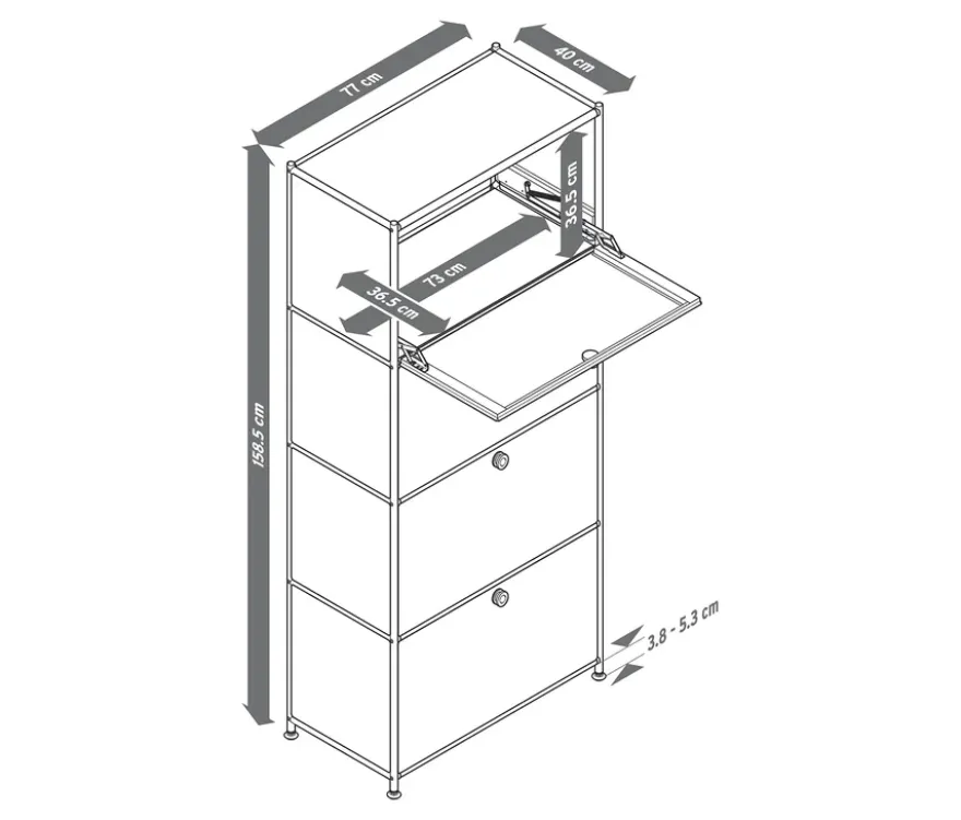 Highboard Metall »CN3« mit 4 Klappenfächern, schwarz