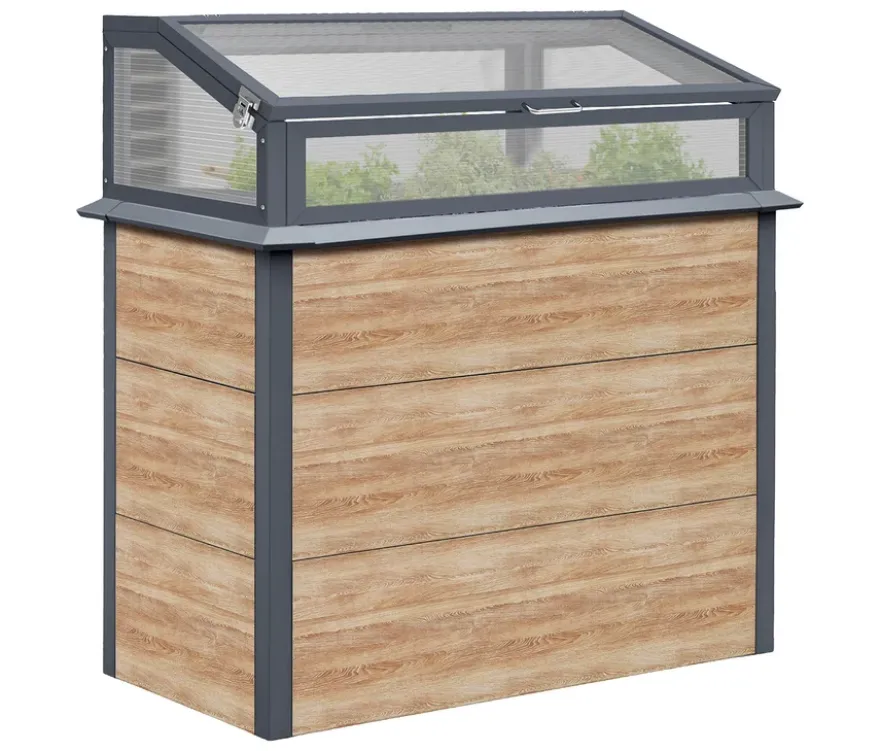 Hochbeet Schneckenschutz mit Frühbeetaufsatz, Holzoptik