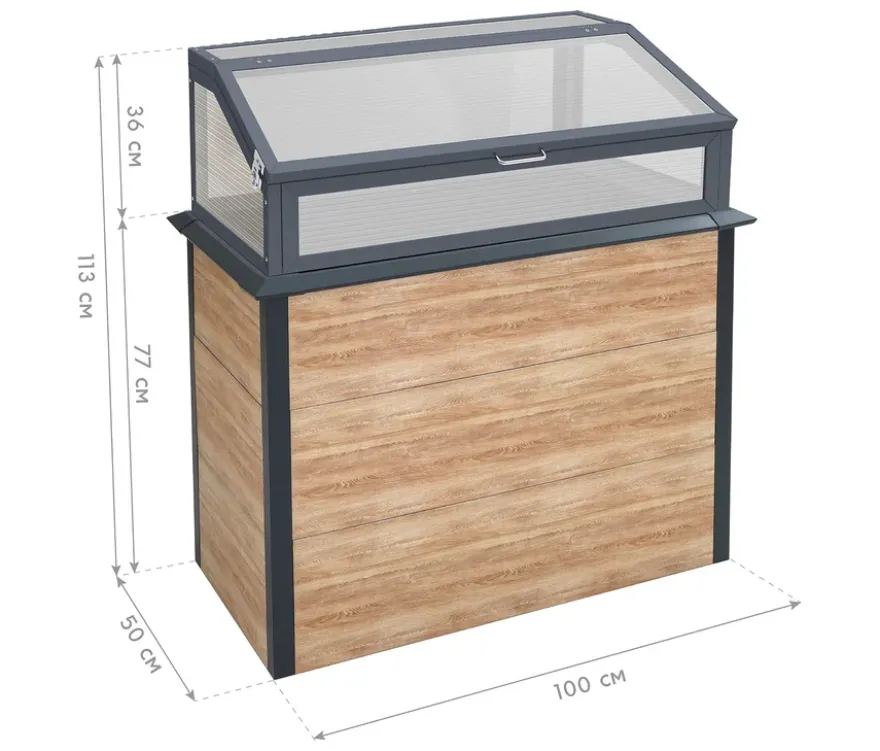 Hochbeet Schneckenschutz mit Frühbeetaufsatz, Holzoptik