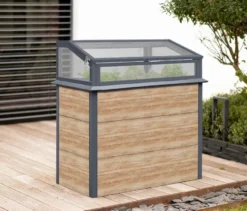 Hochbeet Schneckenschutz mit Frühbeetaufsatz, Holzoptik