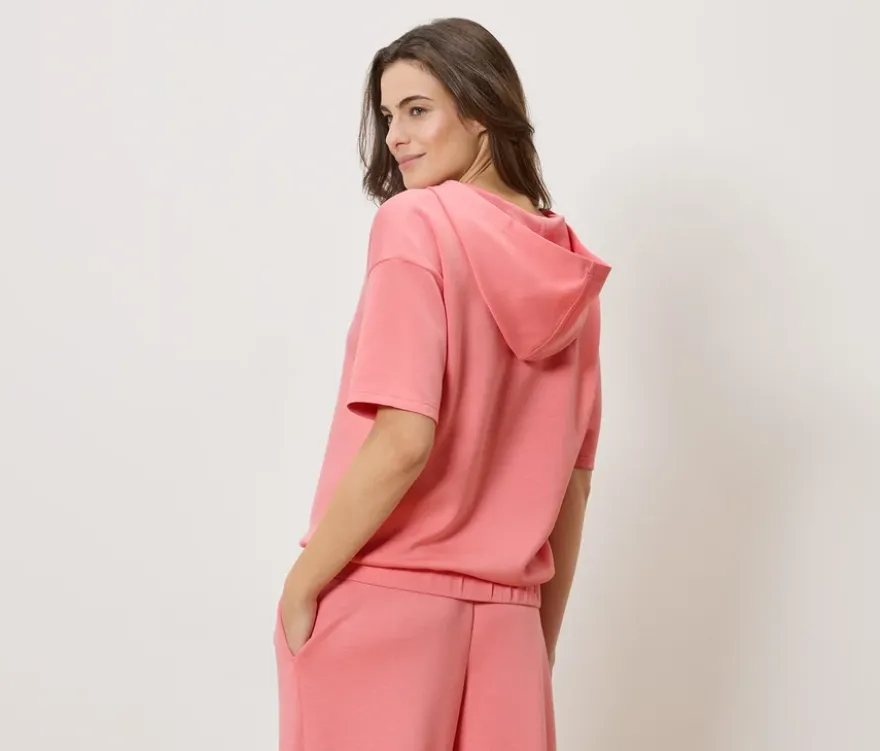 Hoodie aus Modal-Mix, korallrosa