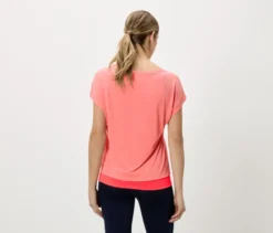 2-in-1-Kurzarm-Sportshirt, korallenrot/pfirsich