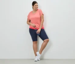2-in-1-Kurzarm-Sportshirt, korallenrot/pfirsich