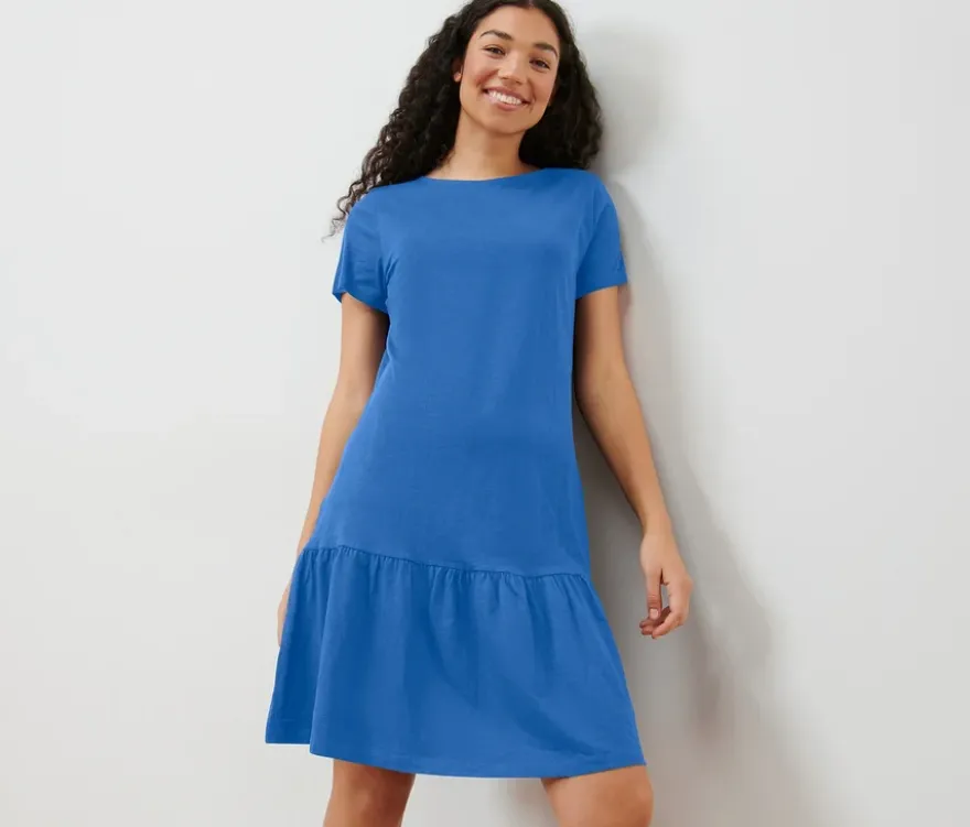 Jerseykleid mit Volant, kobaltblau