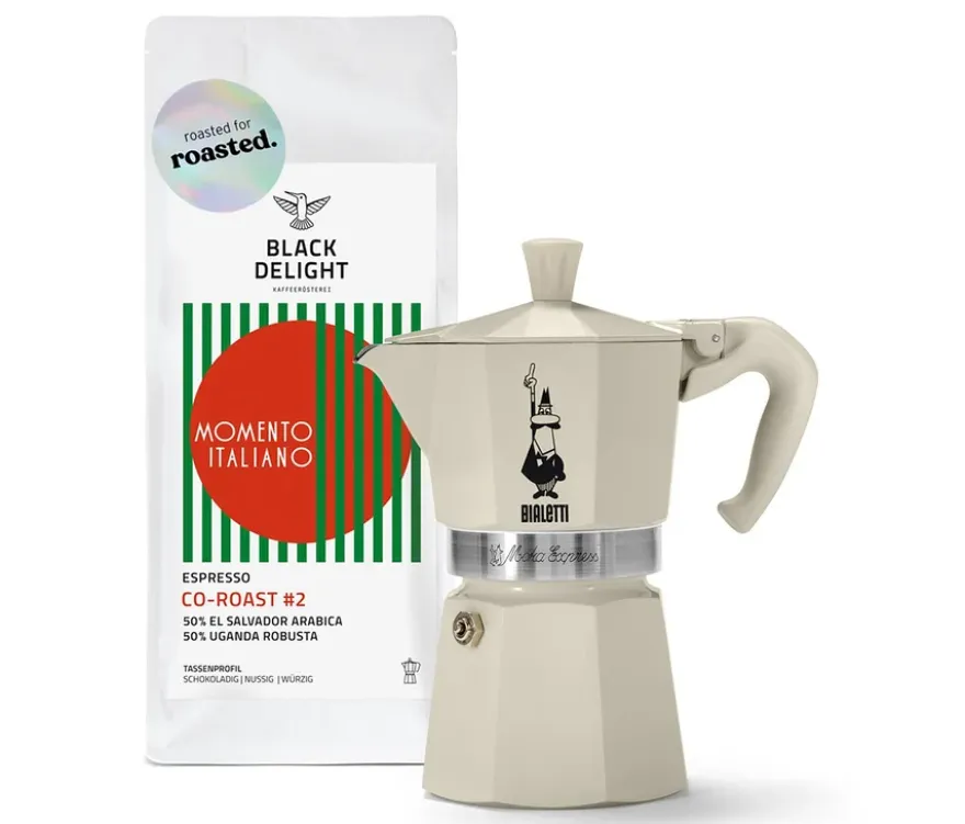 Kaffee-Geschenkset “Bialetti Camping” – 1x 250 g Espresso Gemahlen und Bialetti Moka Express