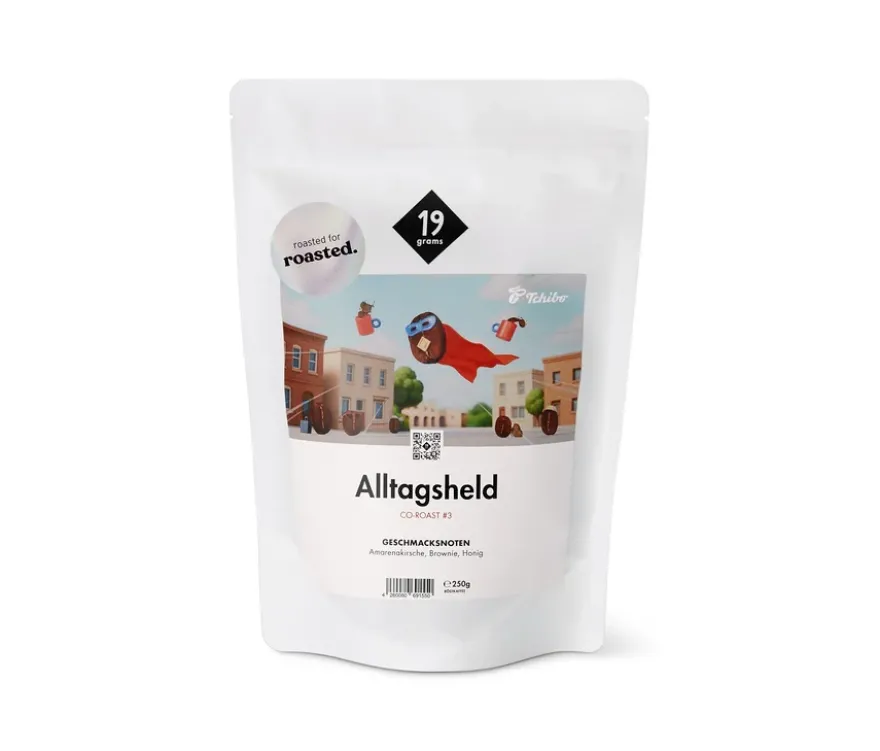 Kaffee-Geschenkset "Coffee Shirt" - 1 x 250 g Omni-Roast Ganze Bohne und Coffee Crew T-Shirt