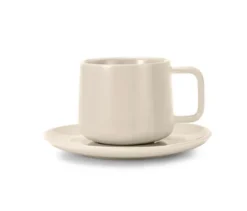 2 Kaffeetassen mit Untertassen, Beige