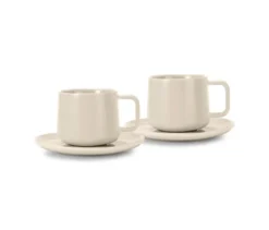 2 Kaffeetassen mit Untertassen, Beige