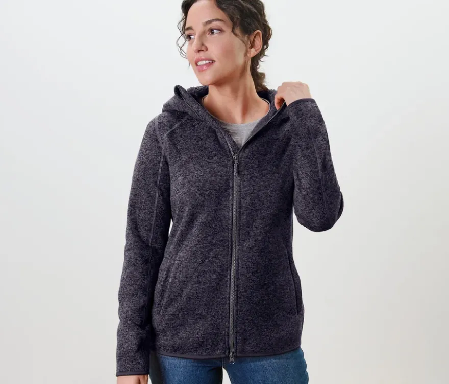 Kapuzen-Strickfleecejacke, orange meliert