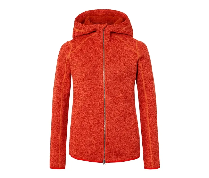Kapuzen-Strickfleecejacke, orange meliert