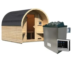 Karibu Fasshaus »Orkla«, naturfarben, inkl. 9 kW-Ofen mit externer Steuerung