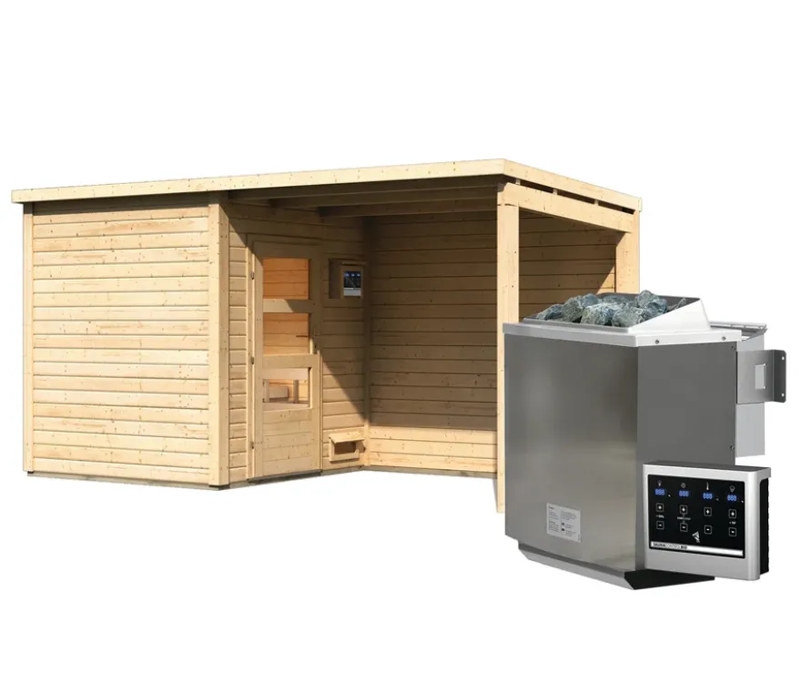 Karibu Saunahaus-Set »Rahlau A«, inkl. 9 kW-Bio-Ofen mit externer Steuerung