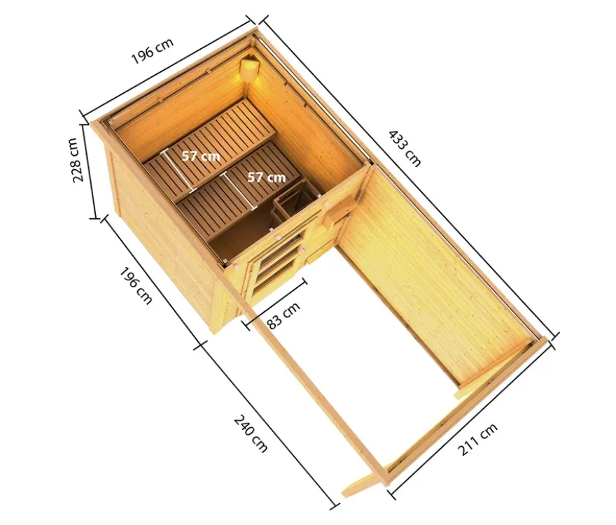 Karibu Saunahaus-Set »Rahlau A«, inkl. 9 kW-Bio-Ofen mit externer Steuerung