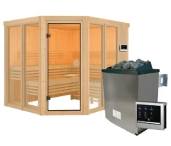 Karibu Sauna »Scarlett 3« im Set mit 9-kW-Ofen und finnischer Steuerung