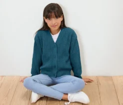 Kinder-Chenille-Strickjacke, blaugrün
