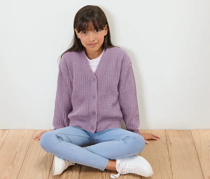 Kinder-Chenille-Strickjacke, lavendel