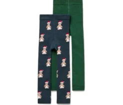 2 Kinder-Frottee-Thermoleggings, Teddybär