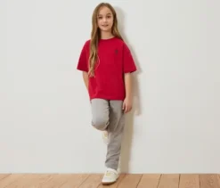 Kinder-Heavy-T-Shirt mit überschnittenen Schultern, rot