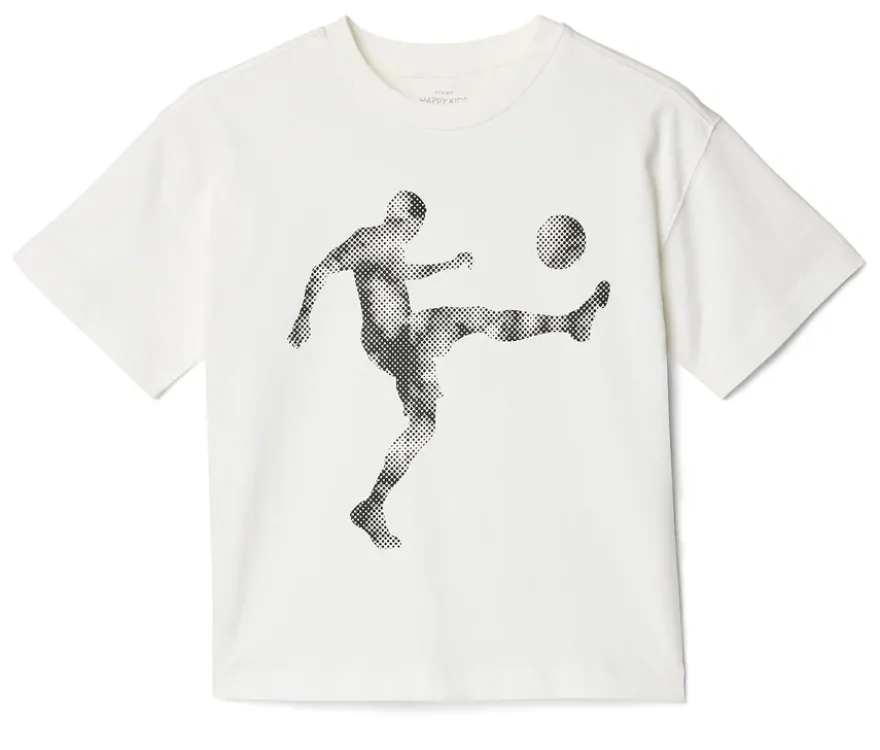 Kinder-Heavy-T-Shirt mit überschnittenen Schultern, weiß mit Fußballer