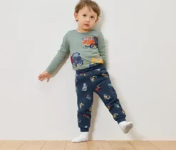 Kinder Jogginghose, navy mit graugrünen Bündchen