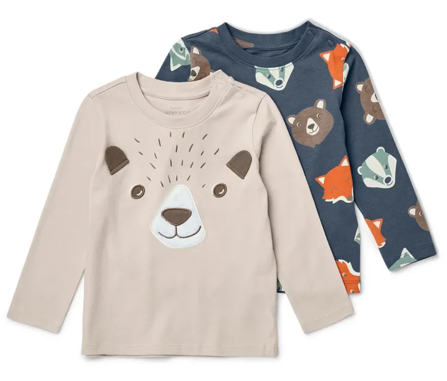 2 Kinder Langarmshirts, Waldtiere