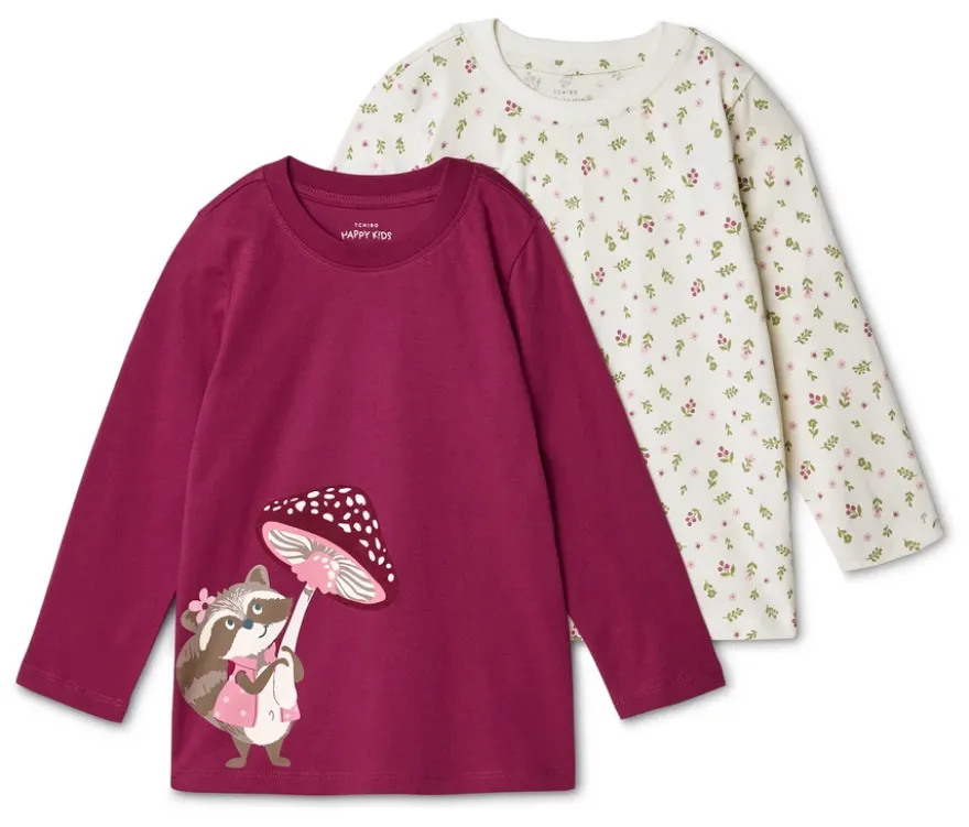 2 Kinder-Langarmshirts, Waschbär