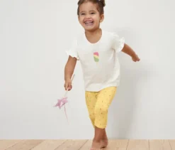 2 ¾-Kinder-Leggings, pink/gelb