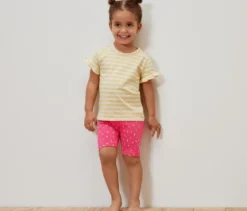 2 Kinder-Radler-Leggings, pink und gelb