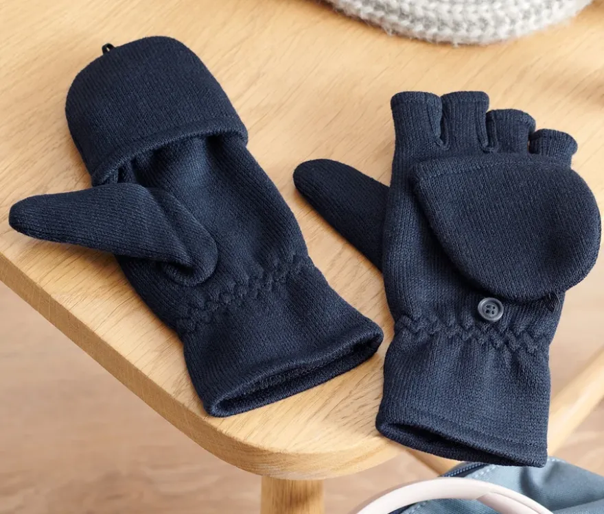 Kinder-Strickfleece-Klappfäustlinge
