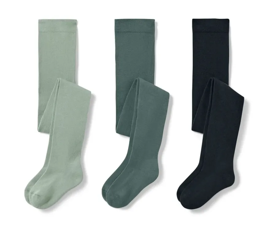 3 Kinder-Strumpfhosen, hellgrün, dunkelgrün, blau
