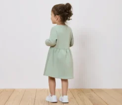Kinder-Sweatkleid, graugrün mit Schmetterlings-Applikation