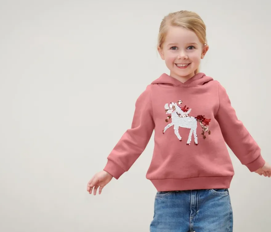 Kinder-Sweatshirt mit Wendepailletten, Einhorn oder Print (Gr. 86/92)