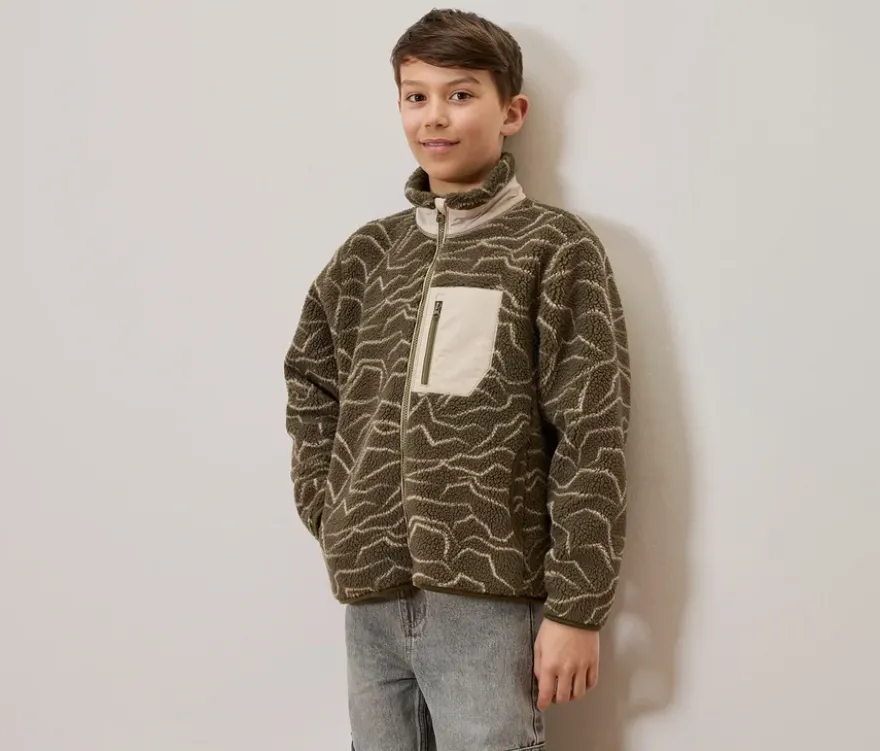 Kinder-Teddyfleecejacke, olivgrün