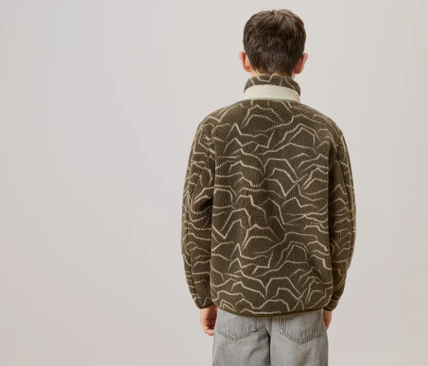 Kinder-Teddyfleecejacke, olivgrün