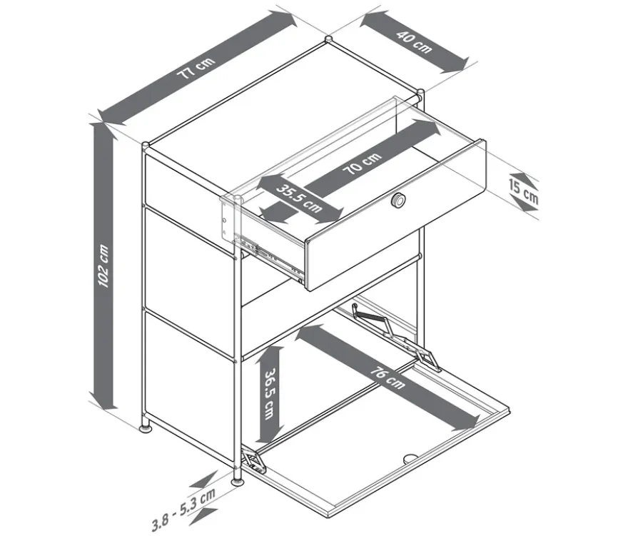 Kommode Metall »CN3« mit 3 Schubladen und Klappenfach, grau