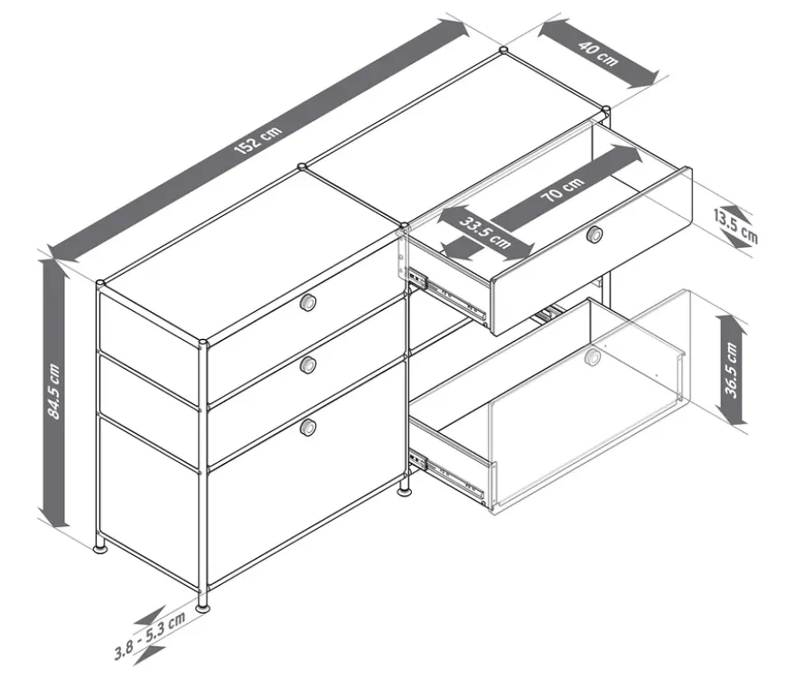 Kommode Metall »CN3« mit 6 Schubladen, schwarz