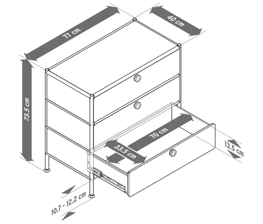 Kommode Metall »CN3« mit 3 Schubladen, weiß