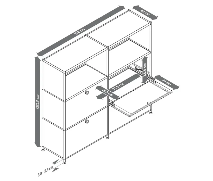 Kommode Metall »CN3« mit versetzbaren Klappenfächern, grau