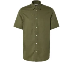 Kurzarmhemd mit Leinen, khaki