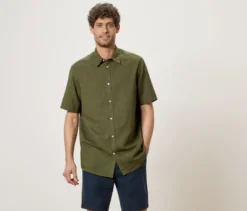 Kurzarmhemd mit Leinen, khaki