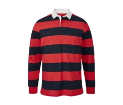 Langarm-Poloshirt, Navyfarben-rot gestreift