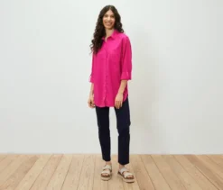 Lange Leinenbluse, pink