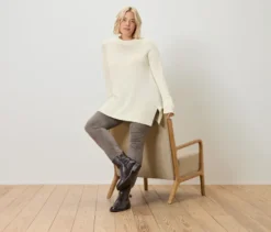 Langer Strickpullover, creme