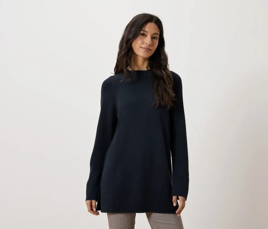 Langer Strickpullover, dunkelblau