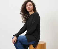 Langer Strickpullover, schwarz