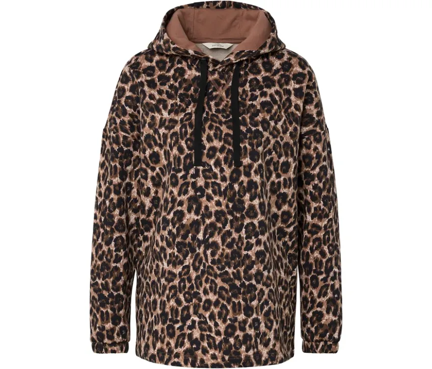 Langes Kapuzensweatshirt mit Leo-Alloverprint