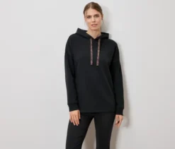 Langes Kapuzensweatshirt, schwarz